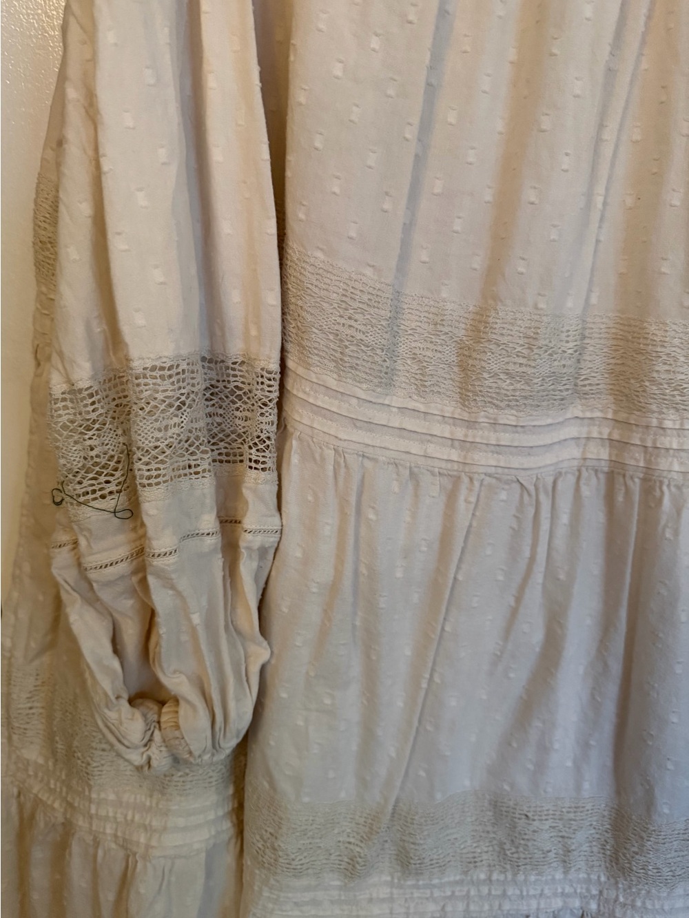 Old Navy Cream Pintuck Clip-Dot Mini Swing Dress Boho Cottagecore - Size 3X - Picture 4 of 5